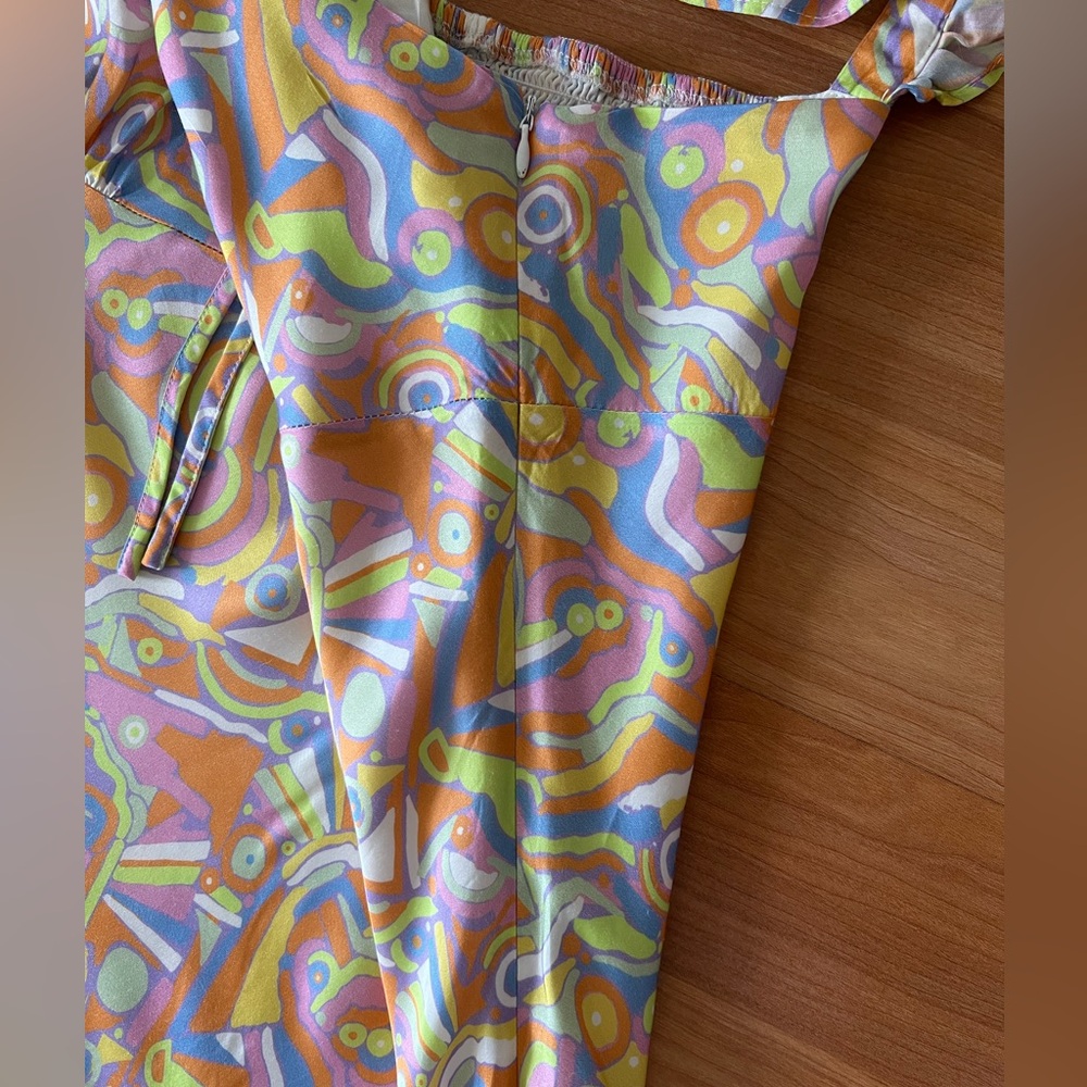 Olivia Rubin Amaya Abstract Print Midi Slip Multicolor Ruffle Dress Size 14 - Picture 11 of 15